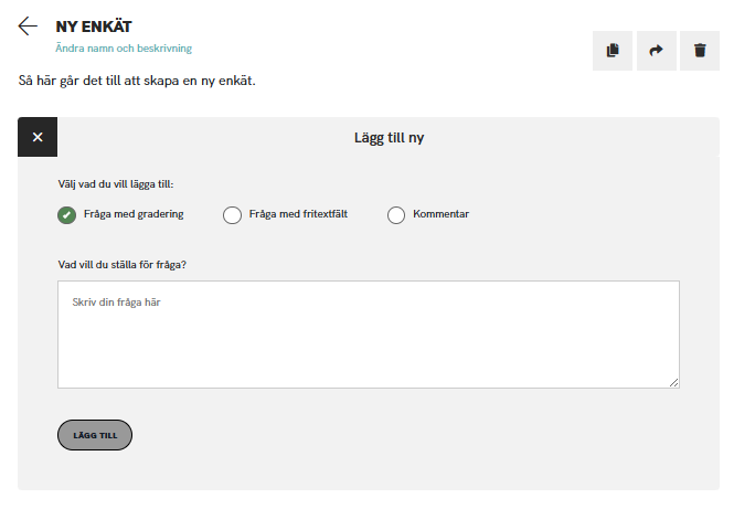 Check-in-enkät, välj typ av fråga.