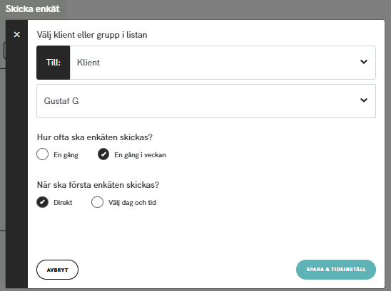 Tidsinställ och skicka check-in-enkäter