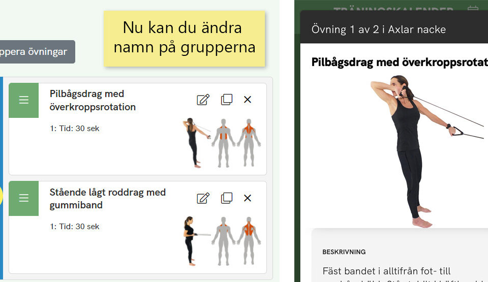 Nyhet när man skapar grupper i träningsprogram.
