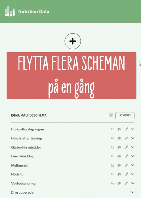 Flytta flera måltidsscheman eller träningsprogram på en gång.