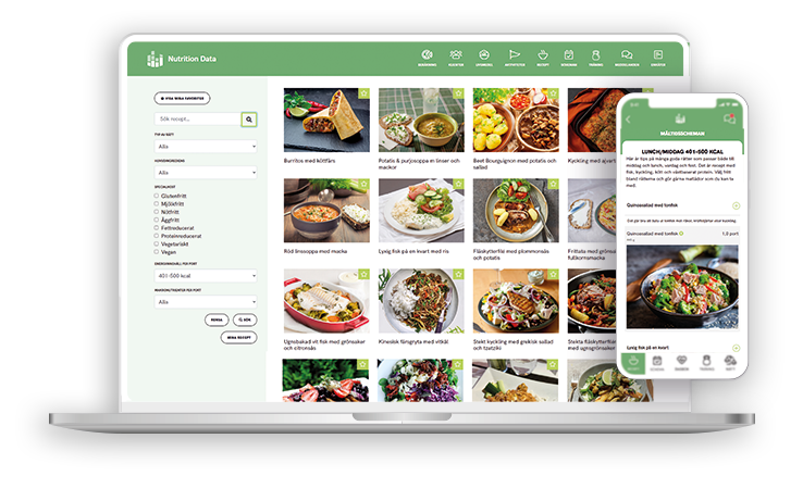 I Nutrition Data finns hundratals näringsberäknade recept och kostscheman och man kan enkelt skapa egna.