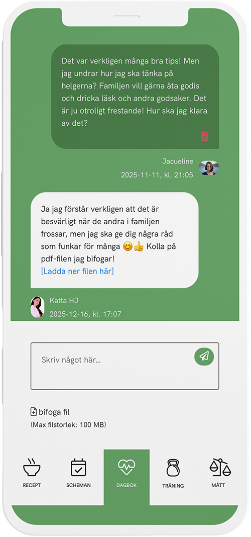 Coacha och skicka meddelanden till klienten i appen Nutrition Data