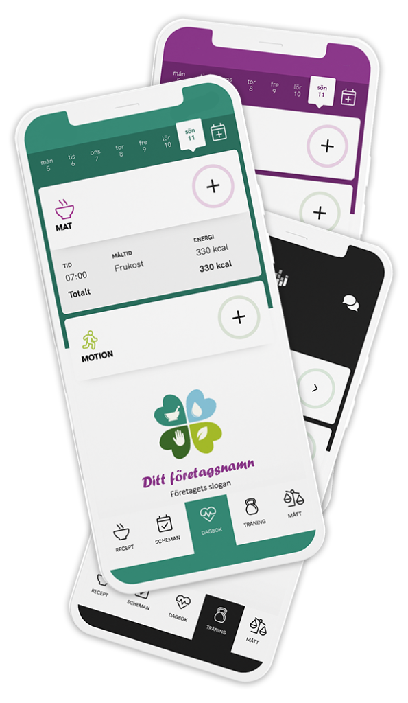 Du kan få dina egna färger och din logotype i Nutrition Datas app.