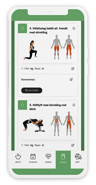 Träningsprogram i appen Nutrition Data Kost & Träning Skapa och skicka träningsprogram till klienten i Nutrition Data